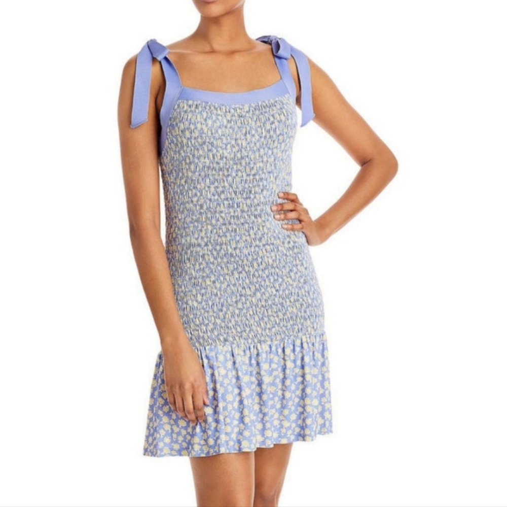 NWT French Connection Smocked Tank Top Dress Size: XL Blue and Yellow